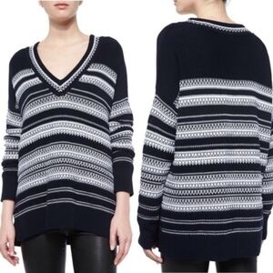 Vince Navy and White V-Neck Sweater